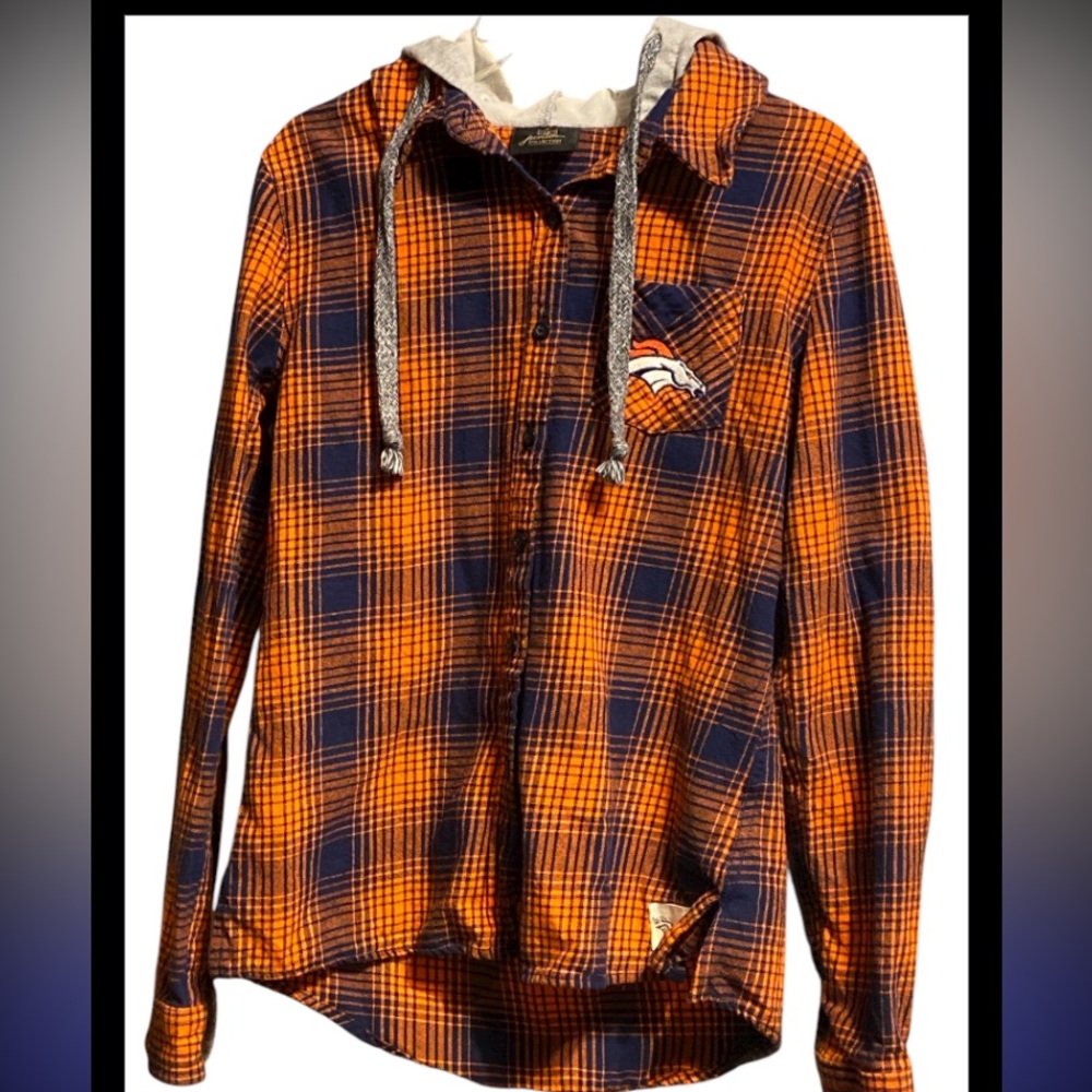 NFL Juniors Collection Orange and Blue Plaid Shirt Denver broncos